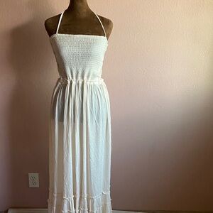R. VIVIMOS Elegant Strapless Cream Maxi Dress